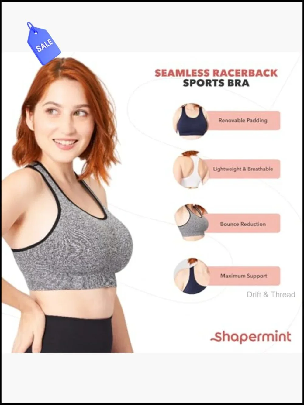 High Support Racerback Sports Bra with Removable Cups